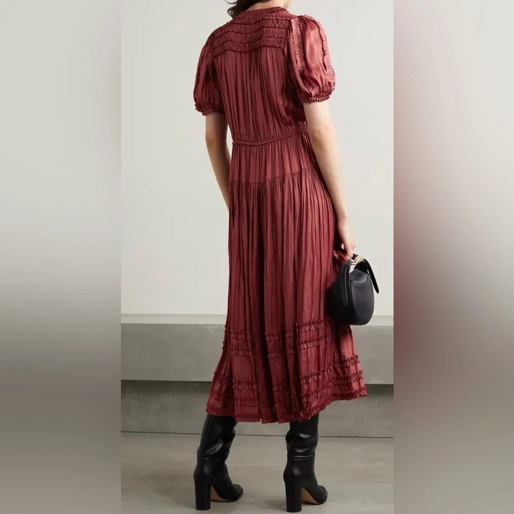 🌟Ulla Johnson Rose plissé-satin Midi Dress - Picture 6 of 12